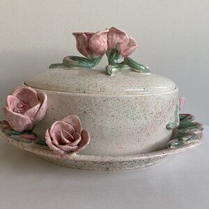 Signed Wendy Walgate Ceramic 3d Rose Bowl 1980s